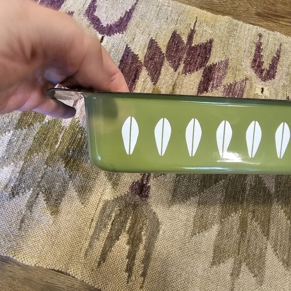 Catherineholm Enamelwear Large Baking Pan Green Lotus Leaf Mid Century